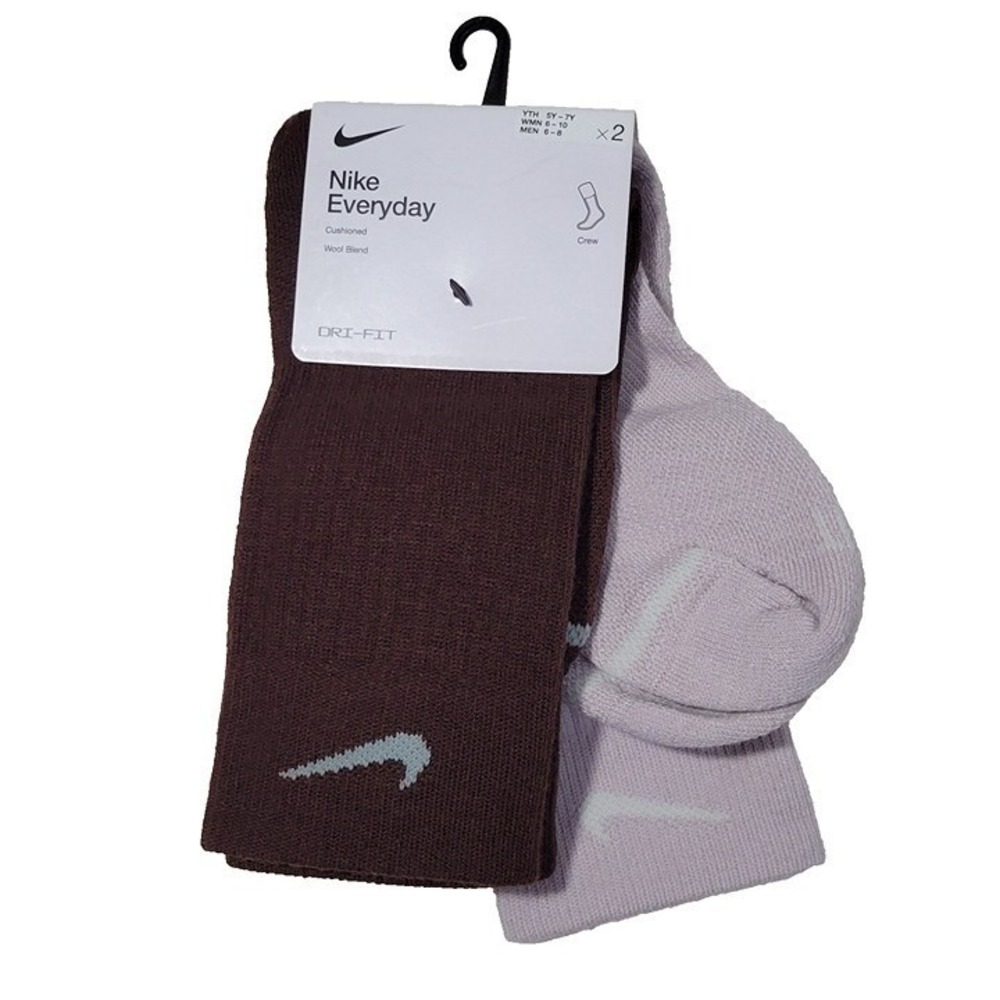 Nike Everyday Crew Socks Wool Blend Cushioned Dri Fit Women 6-10 Men 6-8 Yth 5-7